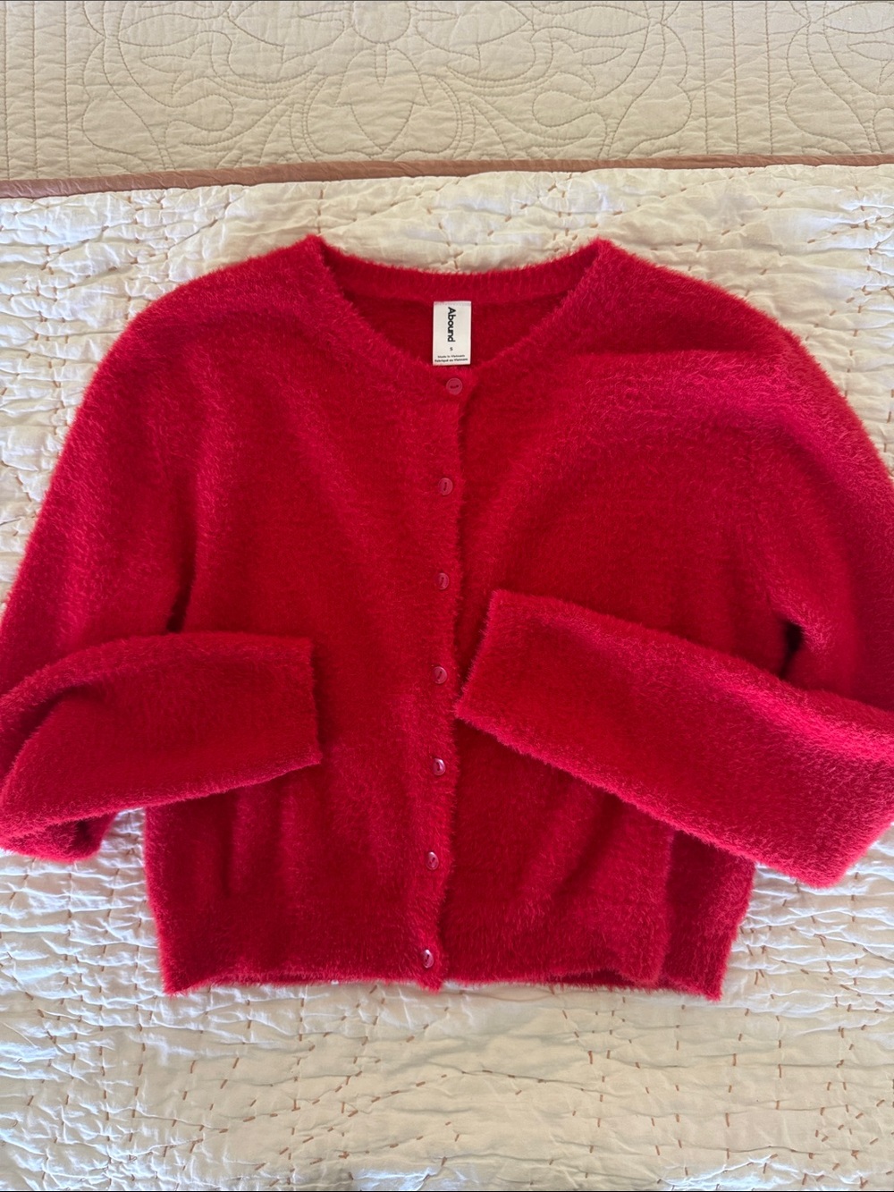 Abound Bright Red Fuzzy Button-Front Cardigan